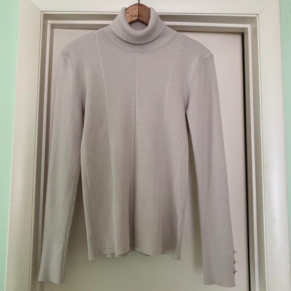 Ribbed Tahari Turtleneck w/ Gold Buttons